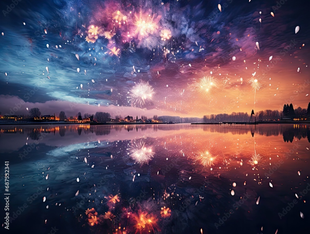 Frozen Lake New Year Fireworks