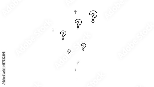 Wallpaper Mural Animated black linear question marks fly from bottom to top. Hand drawn symbols are sprayed. Looped video. Flat vector illustration isolated on white background. Torontodigital.ca