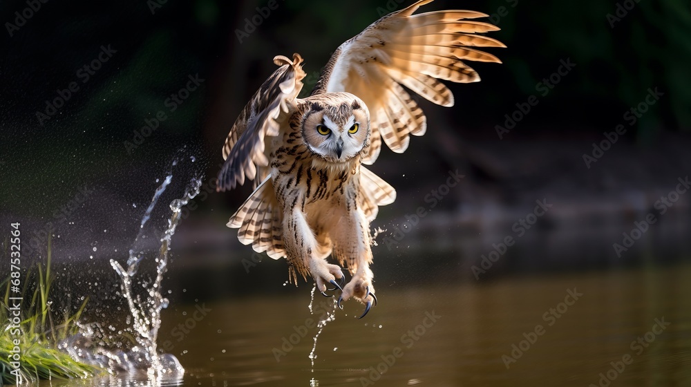 Fototapeta premium A large frame of an owl at the moment of hunting 