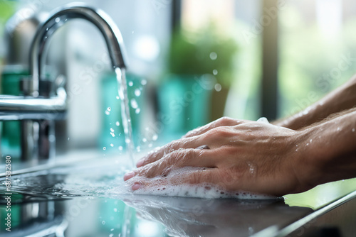 Person washing hands protect prevent coronavirus infection created by generative AI