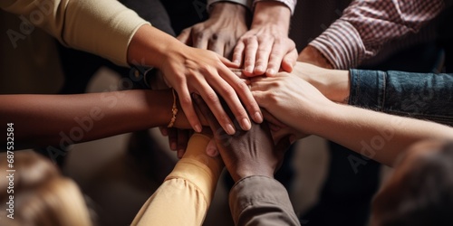 Diverse hands together in unity.