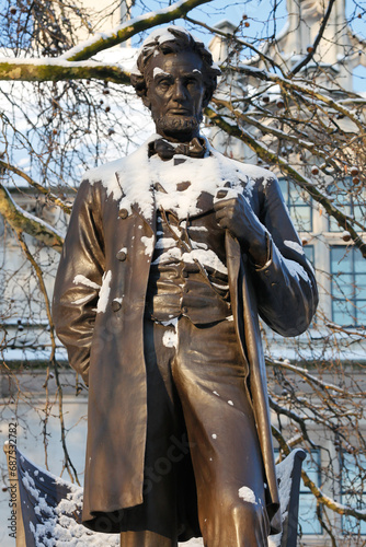 Lincoln statue snow covered 