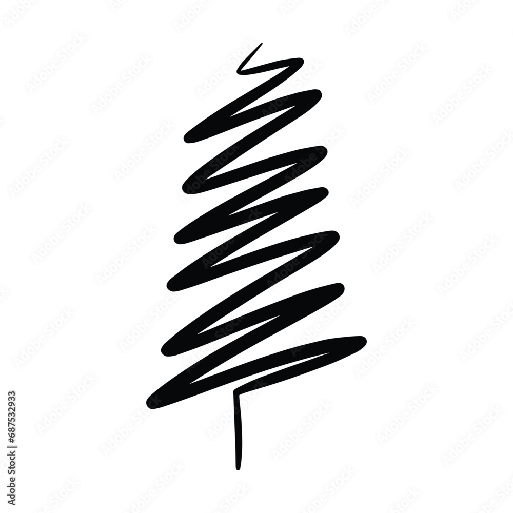 Christmas tree icon, vector hand drawn outline illustration of Xmas ...