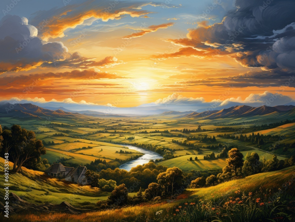 Countryside Sunset Panorama