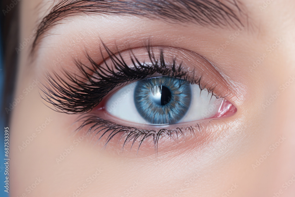 Fototapeta premium Close Up Blue Female Eye With Volume Eyelash Extensions