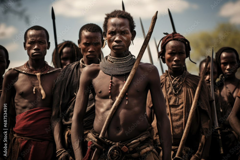 Men of the african tribe - obrazy, fototapety, plakaty 