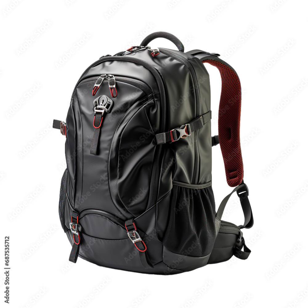Naklejka premium A black backpack, isolated on transparent background, PNG file