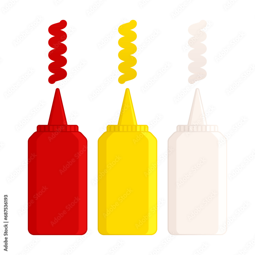 Bottles of ketchup, mustard and mayonnaise Bottles of ketchup, mustard and mayonnaise