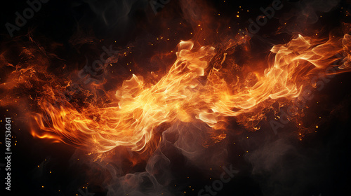 Dynamic Inferno: Intense Flames and Glowing Embers on a Black Background - High-Resolution Fire Concept for Dramatic and Powerful Designs.