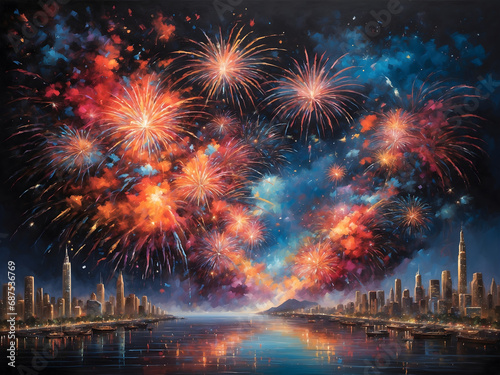 A watercolor art like fireworks on sky in the concept of celebration 