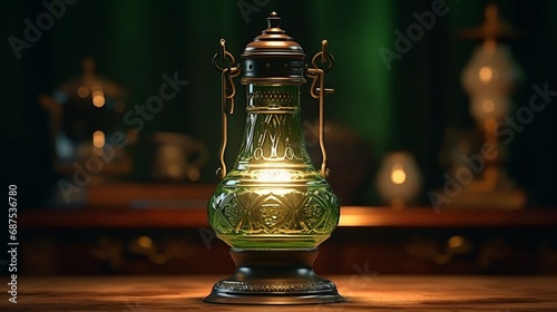 Antique Elegance: Green Oil Lamp in Classic White