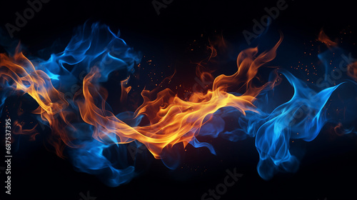 Realistic Blue Fire Flames with Smoke - Captivating PNG Image of a Bonfire  Igniting Passion and Warmth  Perfect for Creative Designs and Artistic Projects.