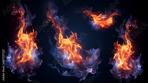 Realistic Blue Fire Flames with Smoke - Captivating PNG Image of a Bonfire, Igniting Passion and Warmth, Perfect for Creative Designs and Artistic Projects.