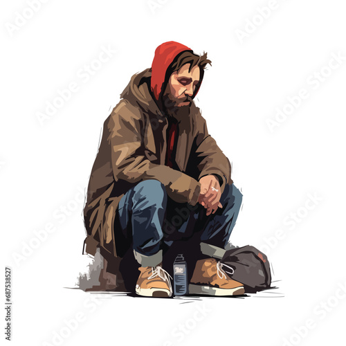 homeless man sitting in loneliness vector