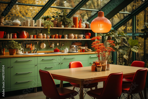 Beautiful mid-century kitchen decor, kitchen interior