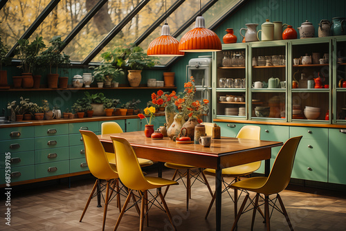Kitchen interior design in the mid-century style that is both intelligent and elegant