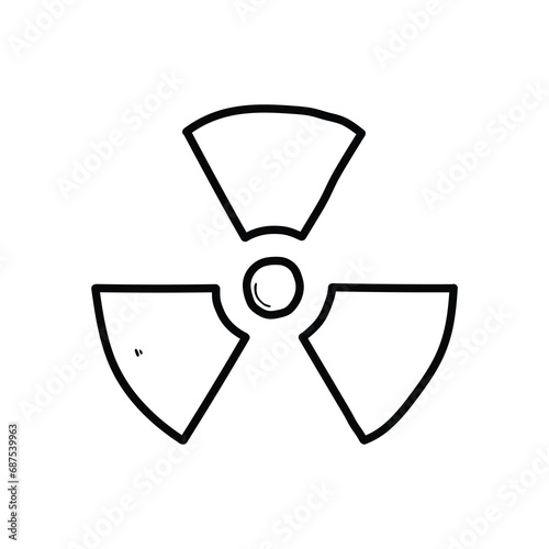 A hand-drawn doodle of radioactivity on a white background.