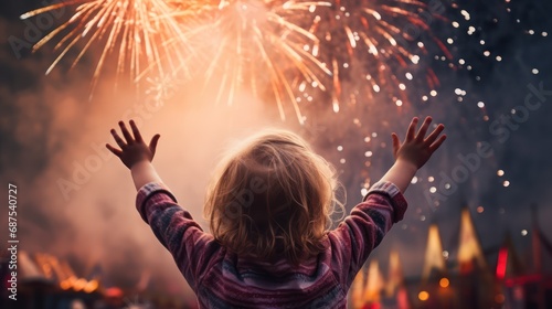 Happy little girl at firework festival