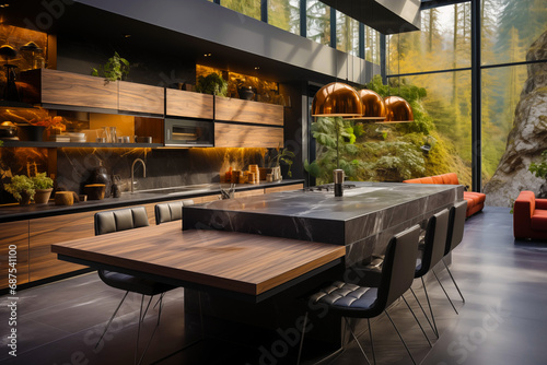 Beautiful kitchen interior design in luxury style, Elegant interior design for a stunning kitchen.