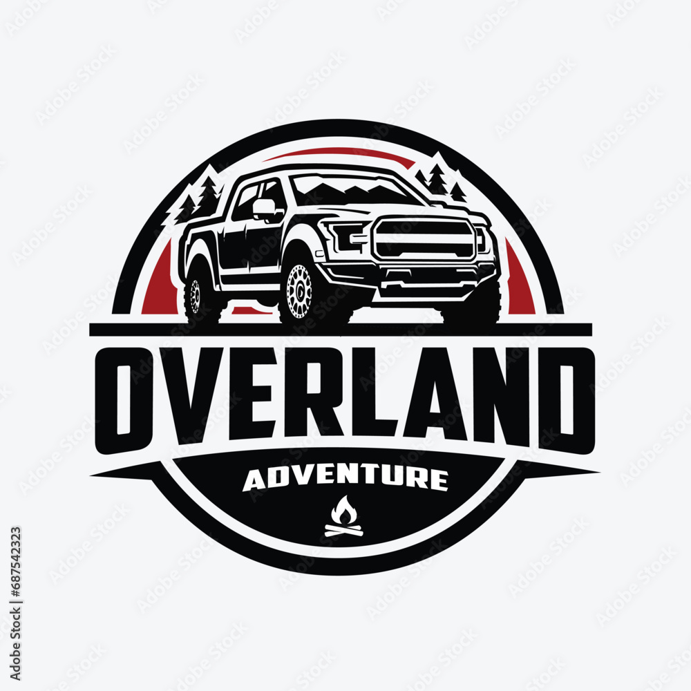 Overland Pickup Truck Offroad Vehicle Circle Ready Made Emblem Logo Vector Isolated