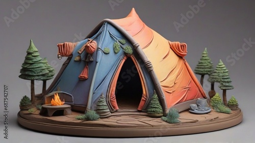 Clay model of camping tent ai genrated photo