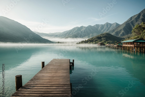 Tropical Mountains and a Quiet Wooden Pier