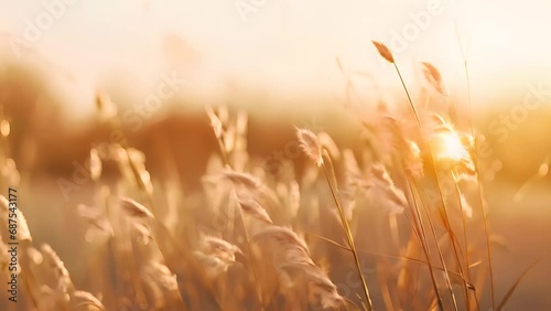 Abstract warm landscape of dry wildflower and grass photo
