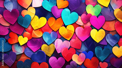 Bright paper hearts for Valentine's day. Art background wallpaper.