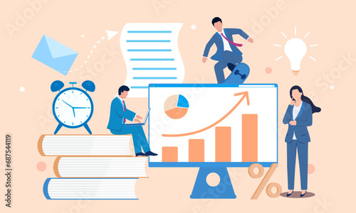 Vector business illustration of company employees thinking about how to improve performance