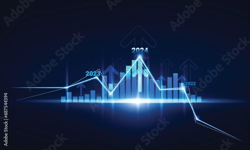 Businessman analysis calculates financial data of growth for long-term investments with digital graph and profitability of companies with positive indicators in 2024 for development to success.