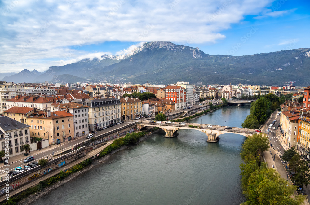 Grenoble, France - October 1, 2023:  Grenoble is the capital of the French department of Isere and Dauphine in the Auvergne-Rhone-Alpes region