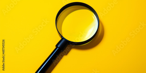 A magnifying glass focusing on various user icons on a bright yellow background.