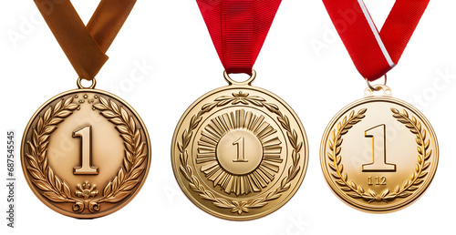 Gold medal on white background, PNG, transparent background, Generative Ai photo