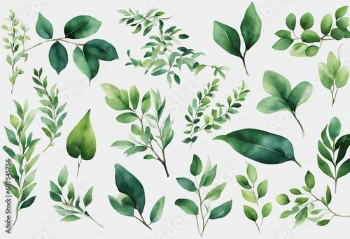 Set of branches with green leaves for wallpapers