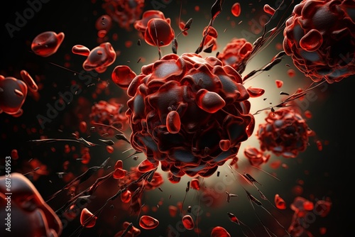 Blood cells infected by virus. Dangerous contagious unstudied disease photo