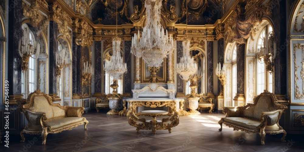 Fototapeta premium Luxurious baroque style room with ornate decor.