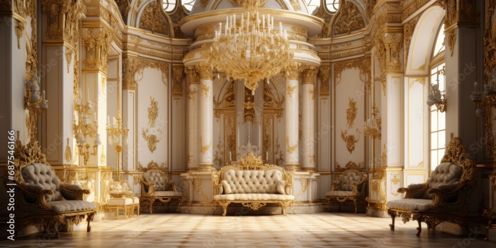 Luxurious baroque style room with ornate decor. - obrazy, fototapety, plakaty 