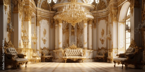 Luxurious baroque style room with ornate decor. photo