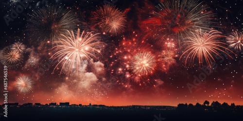 Fireworks in a starry night sky. © ParinApril