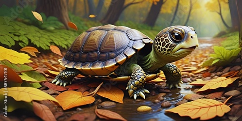 Cute beautiful baby tortoise in the jungle, Cute baby animals, AI-generated images 