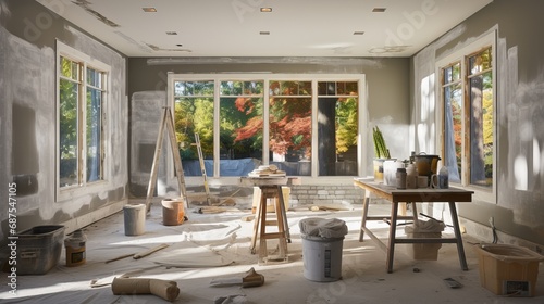 Interior of a home under drywall construction photo