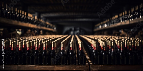 Wine bottles in a cellar. photo