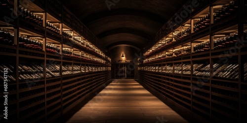 Wine bottles in a cellar.