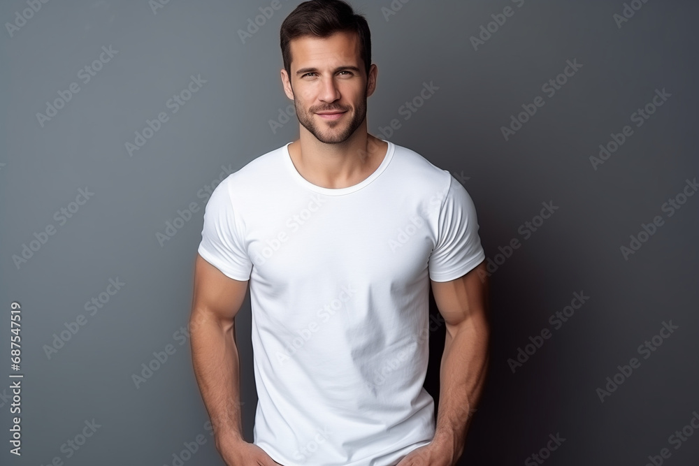 Portrait of a young man standing a front of a gray wall with hands in pockets and smiling at the camera. Portrait of a young man standing a front of a gray wall with hands in pockets and smiling at the camera.