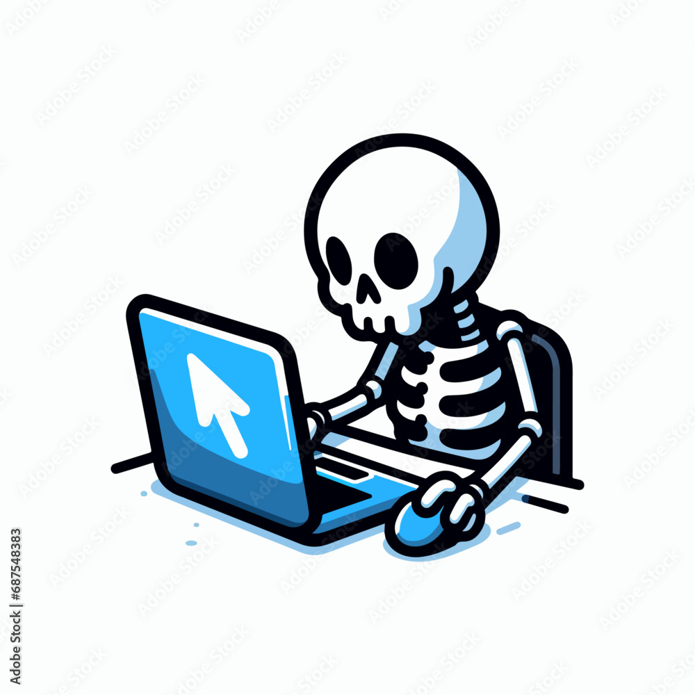 doodle Skeleton working on laptop, illustration for t-shirt, sticker, or apparel merchandise. Ai Generated doodle Skeleton working on laptop, illustration for t-shirt, sticker, or apparel merchandise. Ai Generated