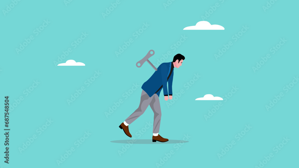 Businessman tired with wind up key design vector illustration suitable to describe someone whose life is controlled by someone else