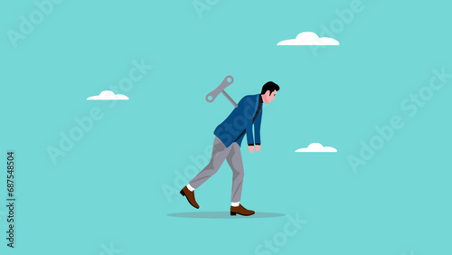 Businessman tired with wind up key design vector illustration suitable to describe someone whose life is controlled by someone else photo