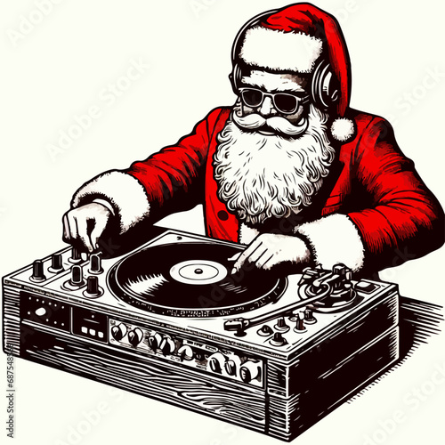 Vector illustration of Dj Santa Claus at Christmas Party. Ai Generated	
