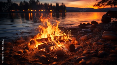 River bank campfire captured at sunset © ProVector