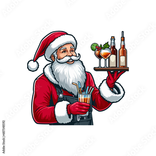 Christmas santa claus as a bartender at bar vector illustration. Christmas t shirt desgin. Santa Claus Bartender at the Christmas Bar. Ai Generated